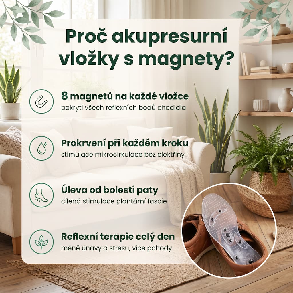 Akupresurní magnetické vložky – reflexní terapie a prokrvení chodidel při každém kroku